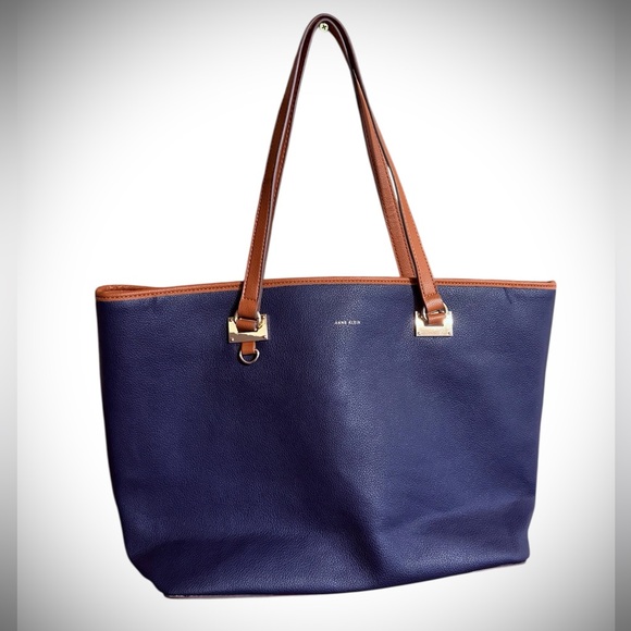 Anne Klein Navy and Brown Zippered Purse - Picture 1 of 11